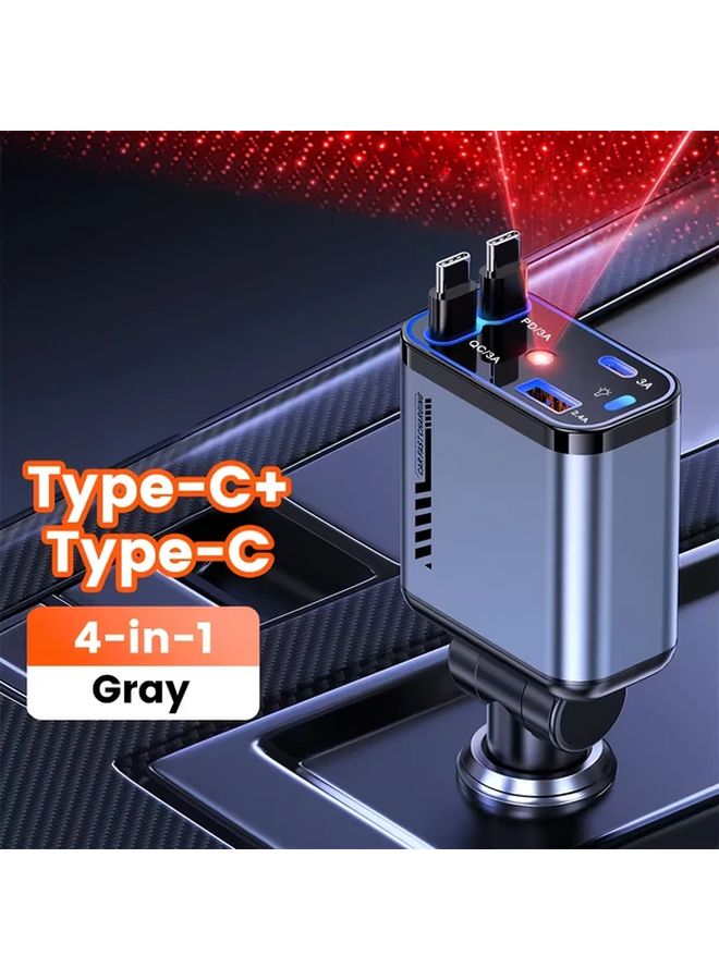 1pc Car Charger Dual Fast Charging Star Projection Retractable Cable 4 Devices Simultaneous 160 Degree Rotatable Head - Image 3